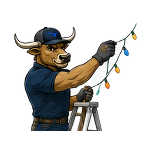 Buck installing permanent lighting on a house