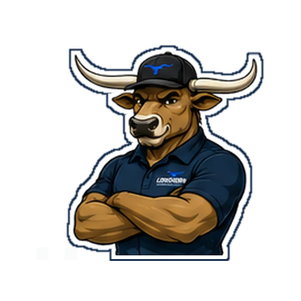 Buck, the Longhorn Outdoor Services mascot, arms crossed and ready to work